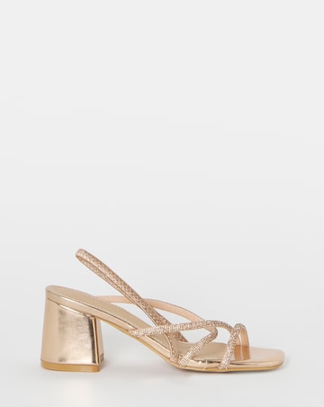 Canberra Strappy Diamante Low Block Heels - Extra Wide Fit (EEE)