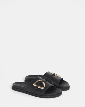 Utica Oversized Trim Leather Mule Sandals - Wide Fit (E)