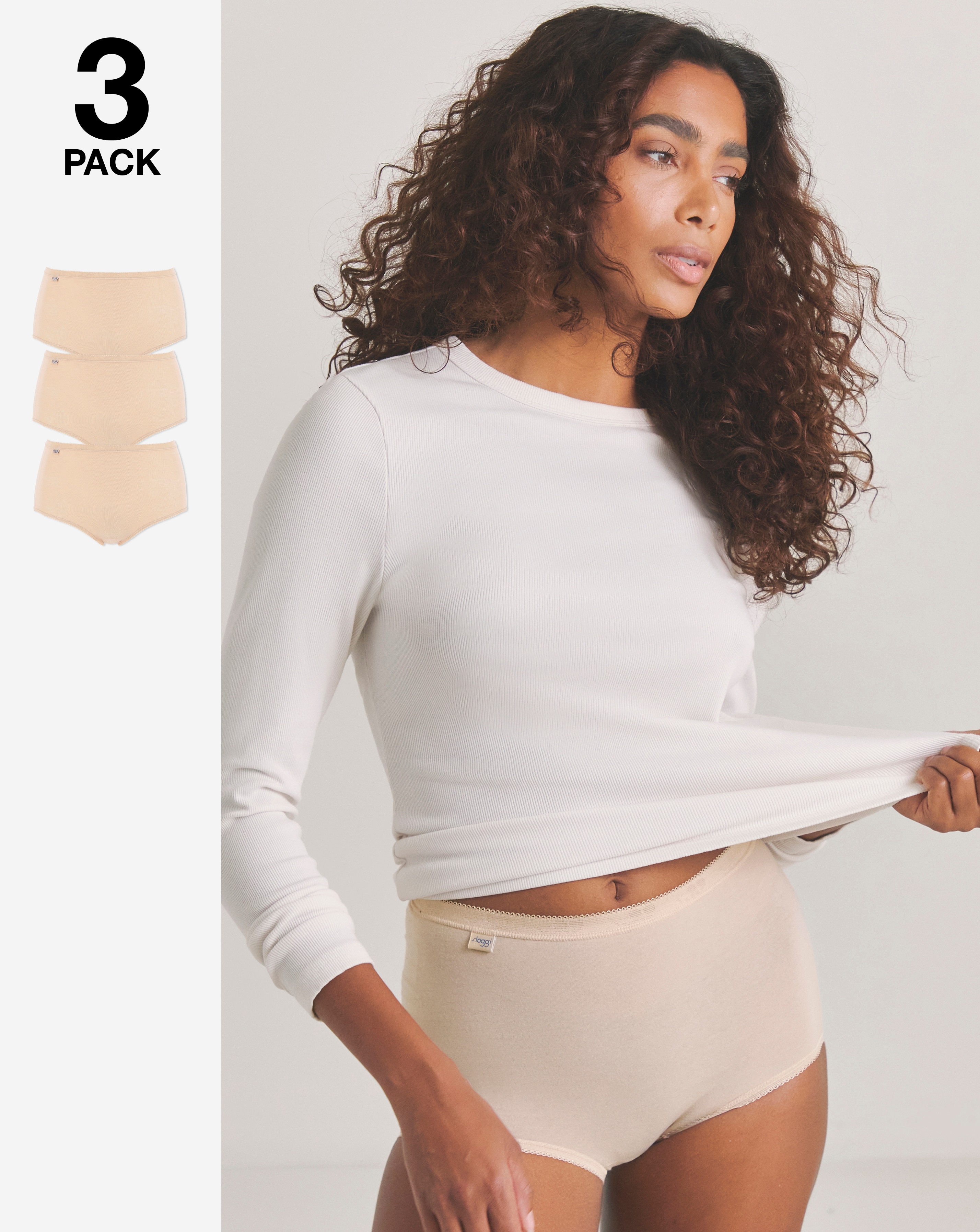 Sloggi (3 Pack) Cotton Basic Maxi Knickers, Black, Skintone or White