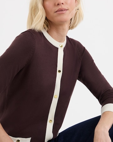 Contrast Tipping Crew Neck Cardigan