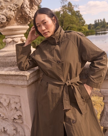 Khaki Funnel Neck Trench Coat