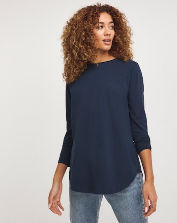 Navy Longline Curved Hem Top