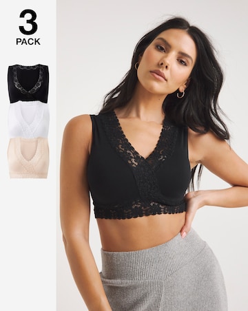 Pretty Secrets (3 Pack) Lace Trim Comfort Tops (Fits Up To D) Black/Blush/White