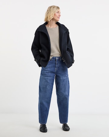 Navy Funnel Neck Short Jacket
