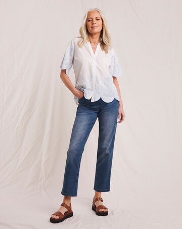 Julipa Pure Cotton Shell Embroidered Button Down Blouse