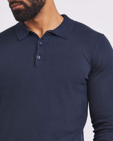 Navy Cotton Long Sleeve Polo