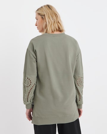 Khaki Broderie Sleeve Sweatshirt
