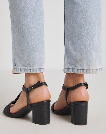 Oprah Low Block Heel T Bar Sandals - Wide Fit (E)