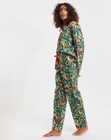 Cyberjammies Forest Woodland Print Woven Pyjama Set Dark Green