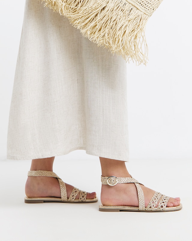 Gia Leather Woven Multi Strap Sandals - Wide Fit (E)