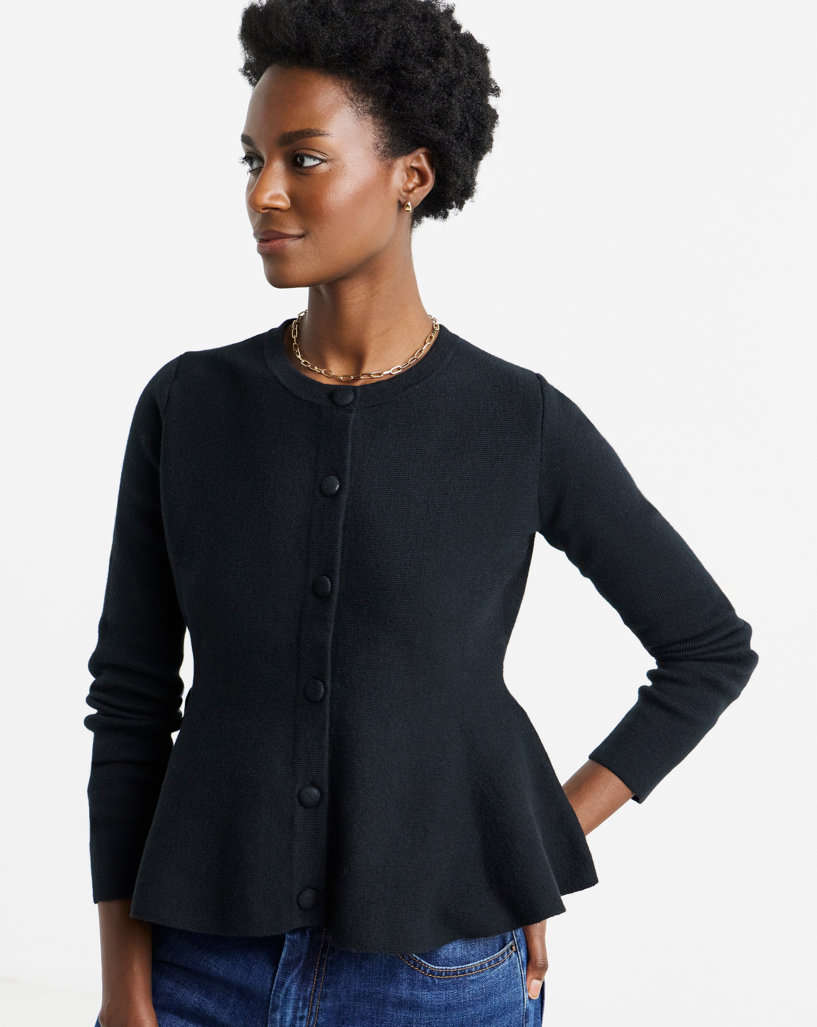 Round Neck Peplum Cardigan