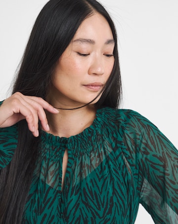 Shirred High Neck Tiered Maxi Dress