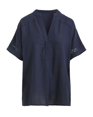 Crochet Trim Linen Mix Tunic Top