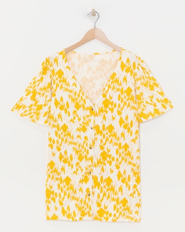 Print Button Front Angel Sleeve Top