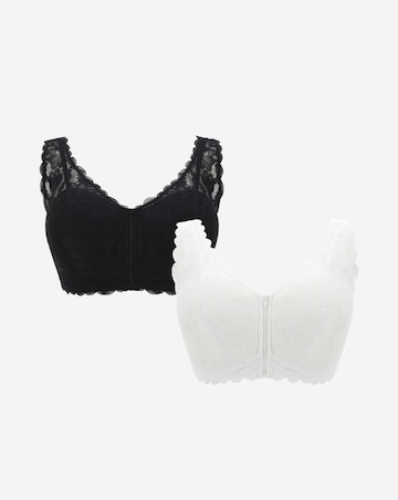 Pretty Secrets (2 Pack) Zip Front Fastening Lace Comfort Bras (B-F) Black/White