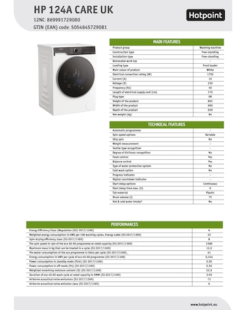 Hotpoint HP 124A CARE UK Fabric Care Washing Machine - White