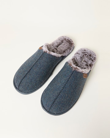 FatFace Harvey Check Mule Slipper - Blue