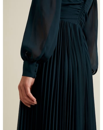 Phase Eight Kindra Teal Chiffon Pleated Midi Dress