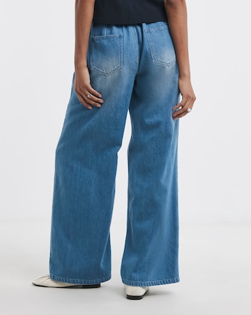Mid Blue Premium Drape Wide Leg Jeans