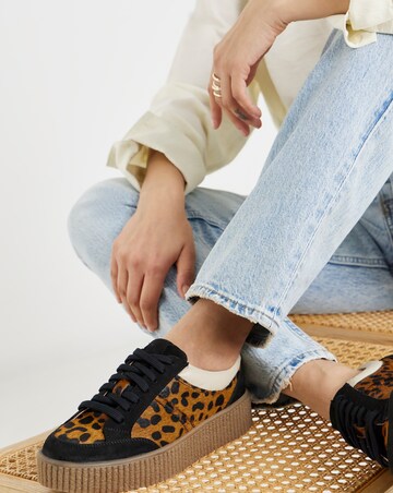 Beth Leather Chunky Lace Up Trainer - Wide Fit (E)