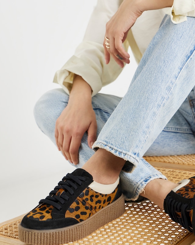 Beth Leather Chunky Lace Up Trainer - Wide Fit (E)
