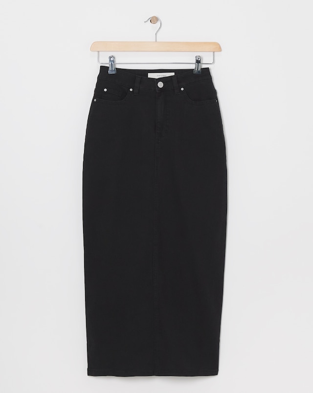 Black High Waist Super Soft Denim Maxi Skirt
