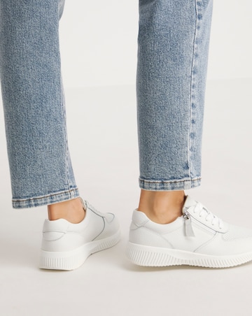 Heavenly Soles Seraphina Leather Lace Up Side Zip Trainers Wide E Fit