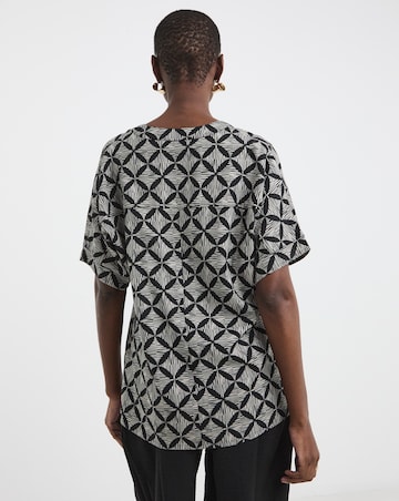 Printed Linen Mix Tunic Top