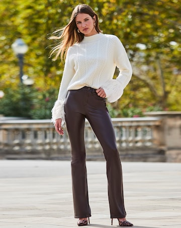 Sosandar Cream Cable High Neck Faux Fur Cuff Jumper