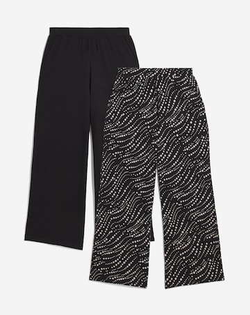 2 Pack Black/Printed Wide Leg Trousers