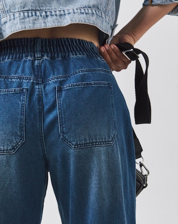 Mid Blue Elasticated Wide Leg Jeans