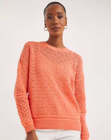 Coral Crochet Scallop Hem Jumper