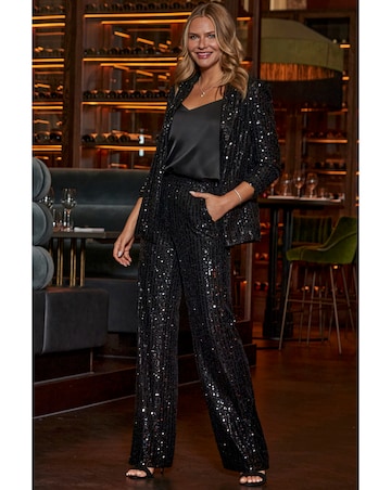 Sosandar Black Sequin Wide Leg Trousers