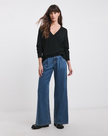 Black Slouchy V Neck Tunic