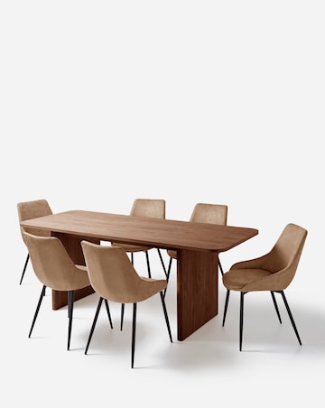 Oslo Panel End Dining Table with 6 Etta Faux Leather Chairs