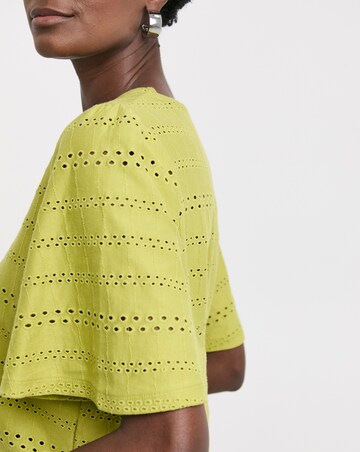 Pure Cotton Green V - Neck Broderie Top