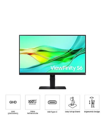 Samsung 24in ViewFinity S6 S60UD 100Hz QHD Ergonomic Monitor - Black