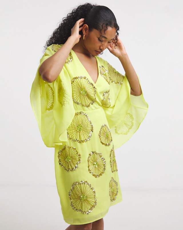 Maya Curve Embellished Wrap Mini Dress