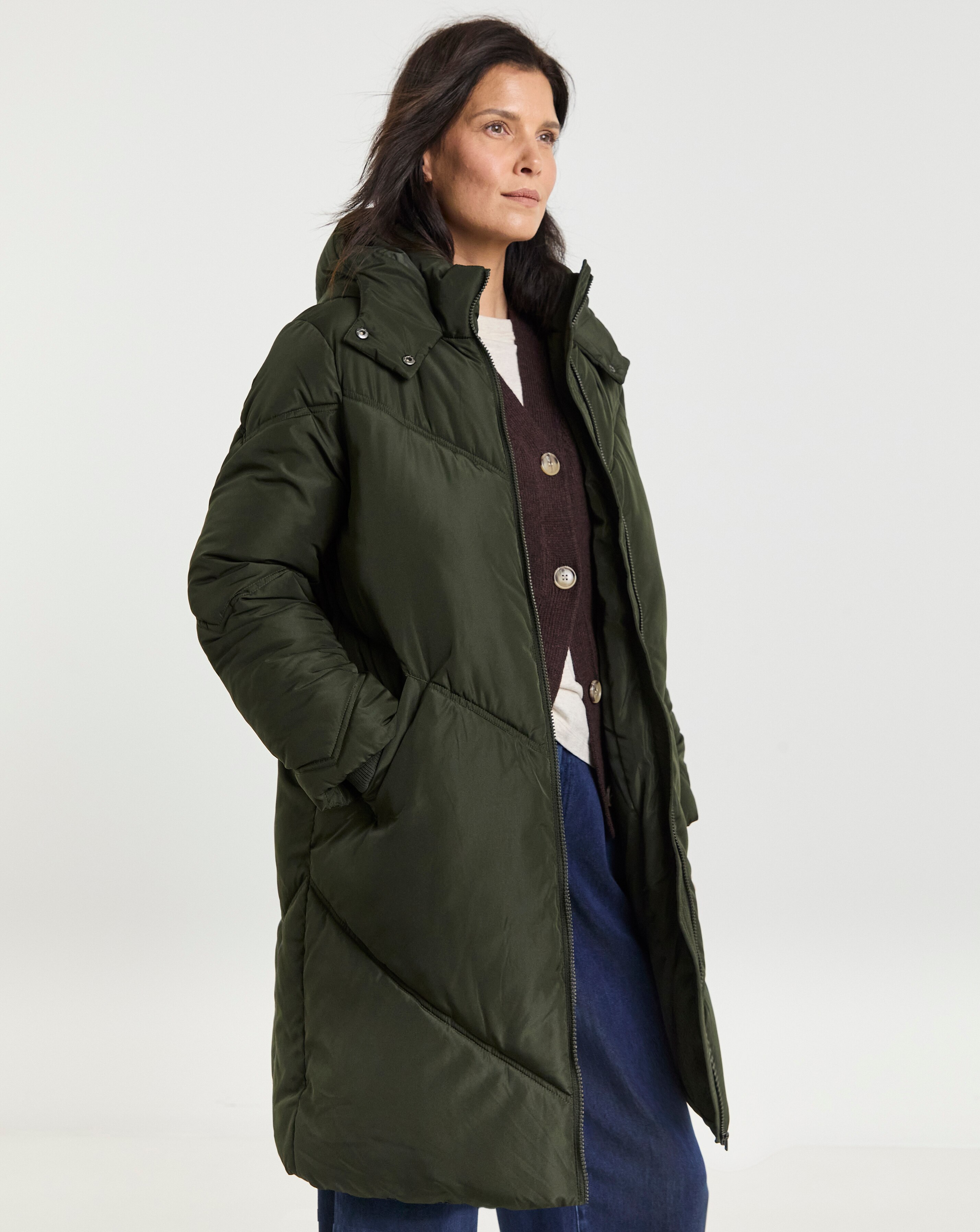 Dark Green Mid Length Padded Coat