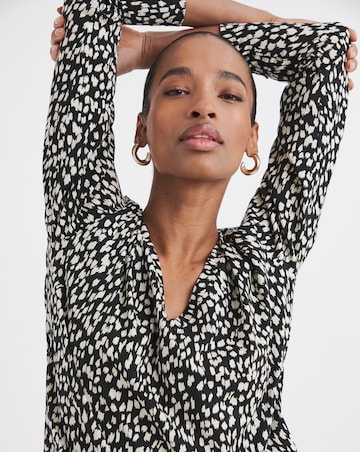 Pure Cotton Striped Animal Print Slouch 3/4 Sleeve Longline Top