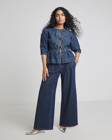 Simply Be Dark Blue Tie Front Denim Peplum Blouse