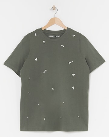 Pure Cotton Charcoal Crew Neck Scatter Embellished T-shirt