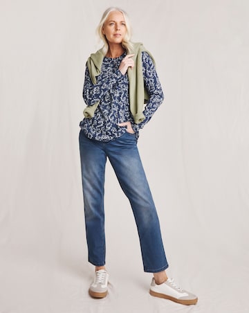 Julipa Printed Pure Cotton Ribbed Henley Top