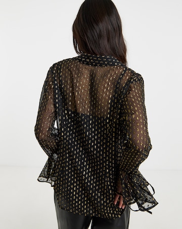 Metallic Spot Frill Cuff Blouse