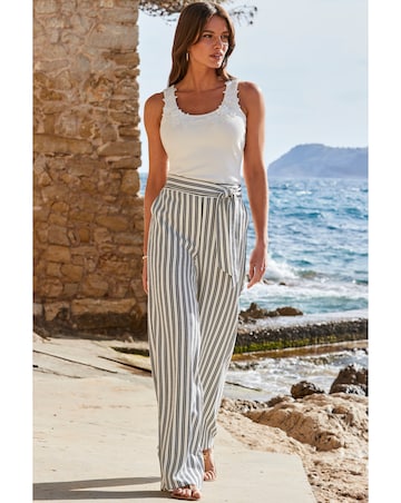 Sosandar Black and White Stripe Wide Leg Trousers