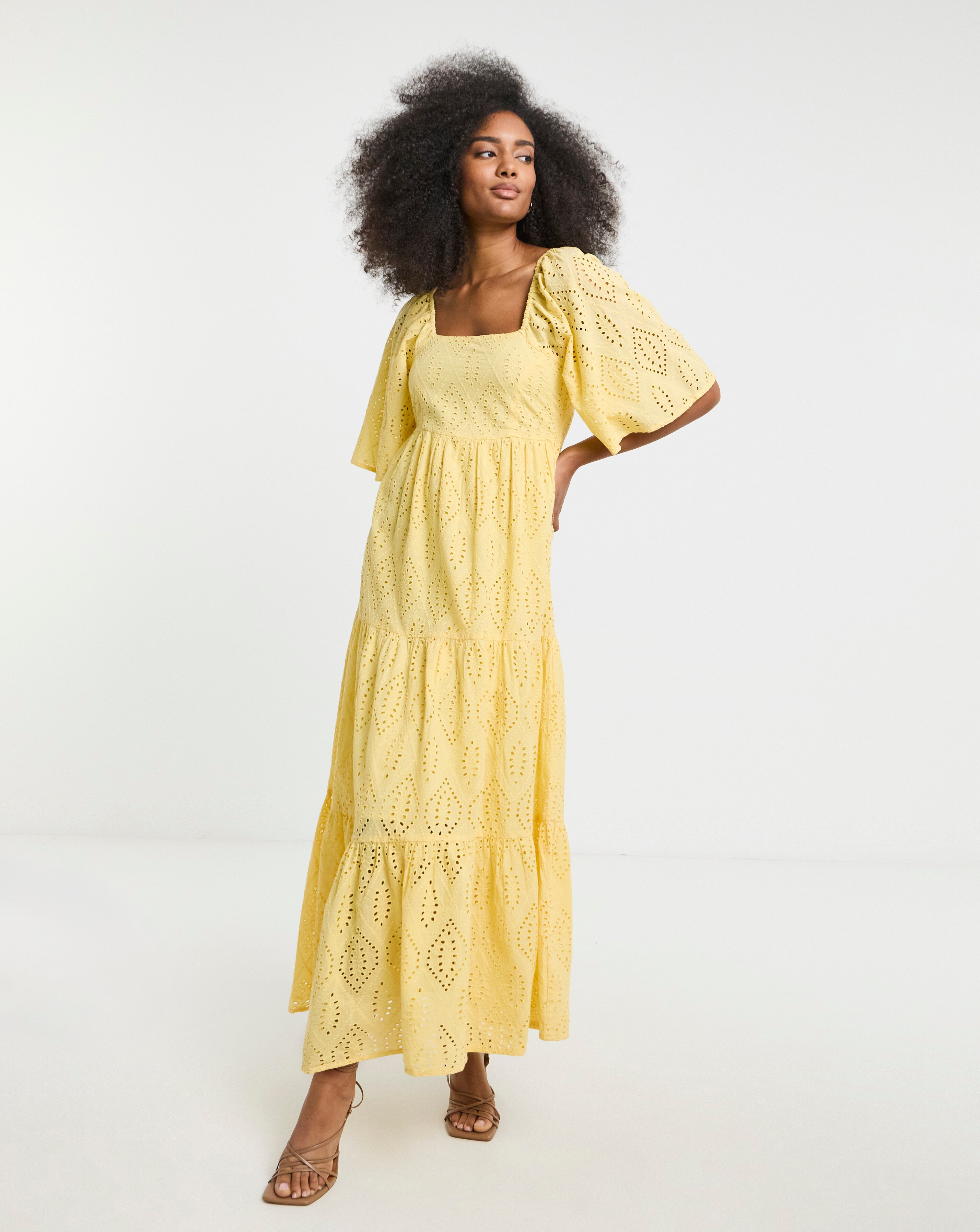 Simply Be Yellow Broderie Tiered Maxi Dress | JD Williams