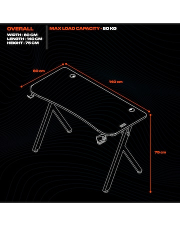X Rocker Lumio XL Gaming Desk with LED Lighting - Carbon Black