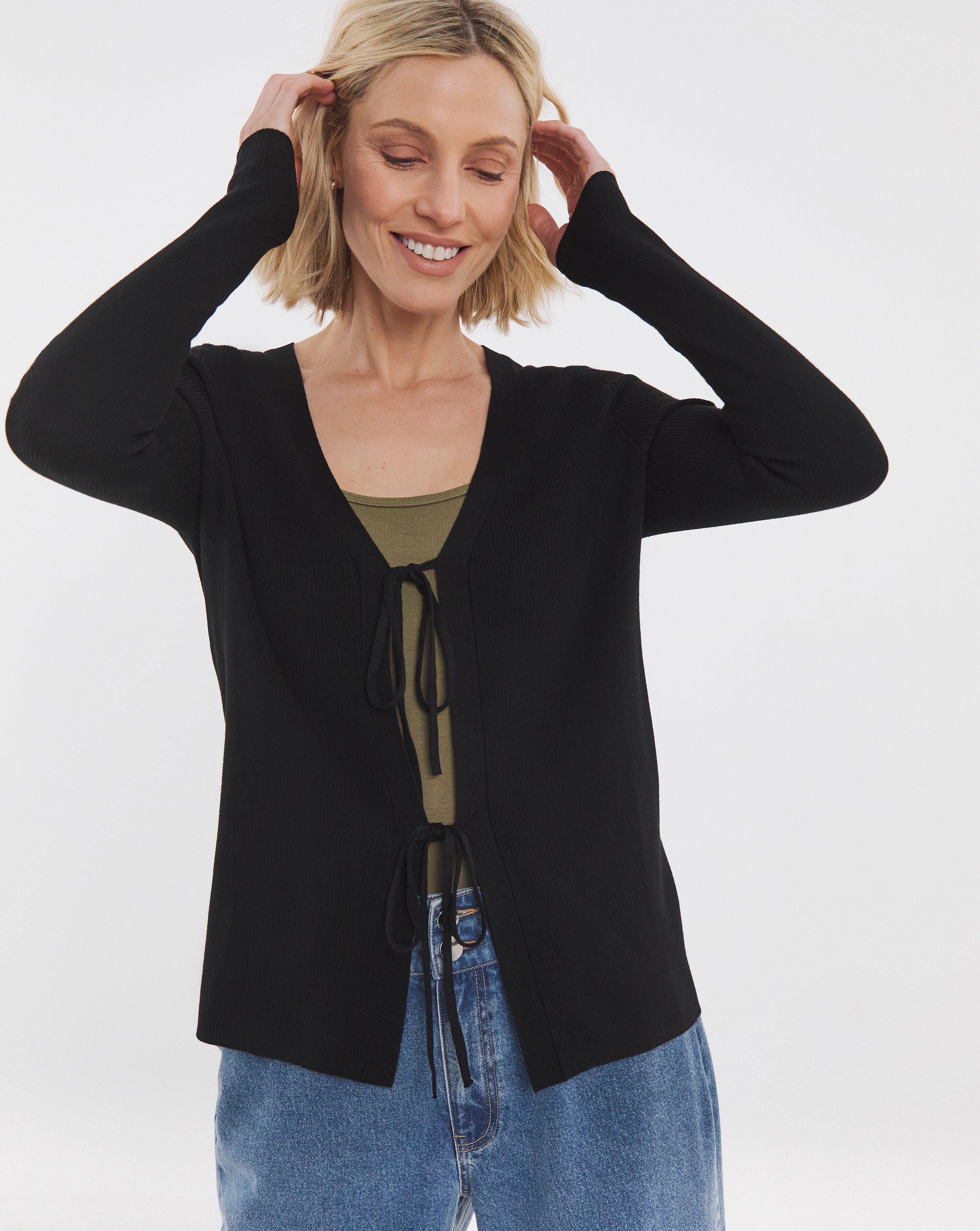 Eversoft Black Tie Front Cardigan