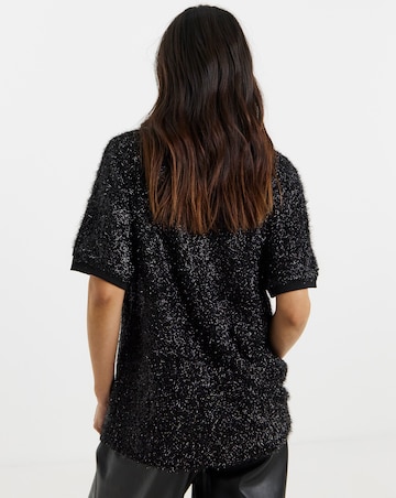 Glitter Knit Short Sleeve Sweatshirt