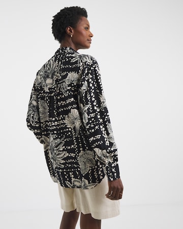 Printed Linen Mix Long Sleeve Shirt